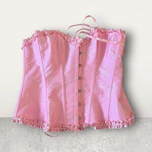 PINK Floral Laceup Ruffle Trim Corset Top Size XXL